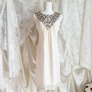 Cream Wooden Beaded Collar Dress